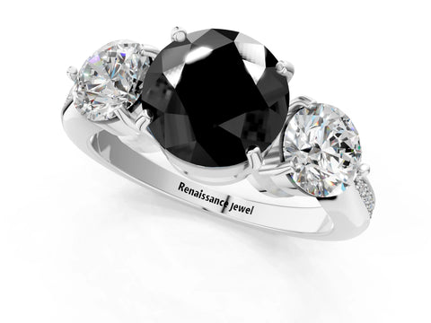 Platinum Three-Stone Fancy Black Round Cut Diamond Channel Set Engagement Ring with Prong Setting_25