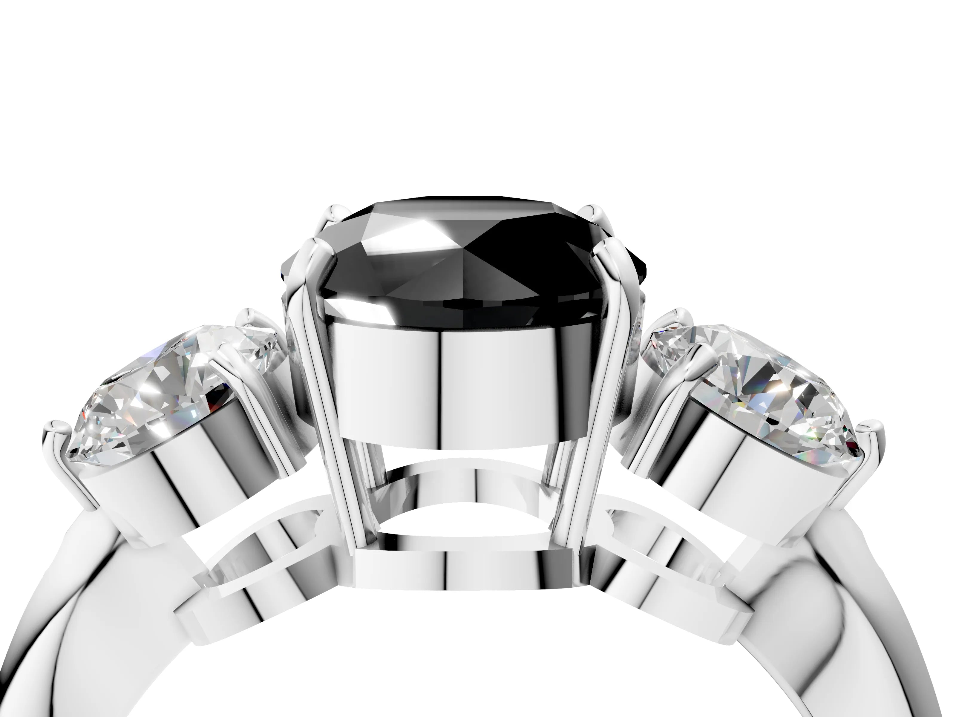 Platinum Three-Stone Fancy Black Round Cut Diamond Channel Set Engagement Ring with Prong Setting_28