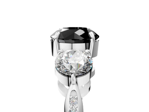 Platinum Three-Stone Fancy Black Round Cut Diamond Channel Set Engagement Ring with Prong Setting_29