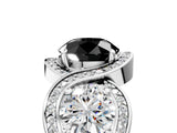 Platinum Three-Stone Fancy Black Round Cut Diamond Wave Pave Band with Prong Setting_11