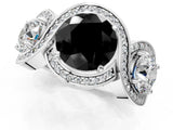 Platinum Three-Stone Fancy Black Round Cut Diamond Wave Pave Band with Prong Setting_7