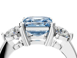 Platinum Three-Stone Fancy Blue Asscher  Brilliant Cut Solitaire Ring with Prong Setting on a Classic Band 5