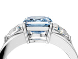 Platinum Three-Stone Fancy Blue Asscher Cut Cut Diamond Ring with Trillion Side Stones on a Split Shank Band_10