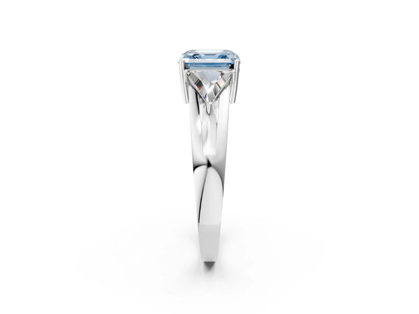 Platinum Asscher Cut Split Shank Three Stone Engagement Ring Setting for Fancy Blue Center