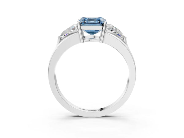 Platinum Asscher Cut Split Shank Three Stone Engagement Ring Setting for Fancy Blue Center