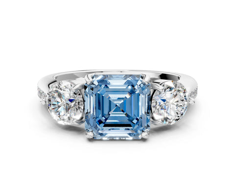 Platinum Three-Stone Fancy Blue Asscher Cut Diamond Channel Set Engagement Ring with Prong Setting_24