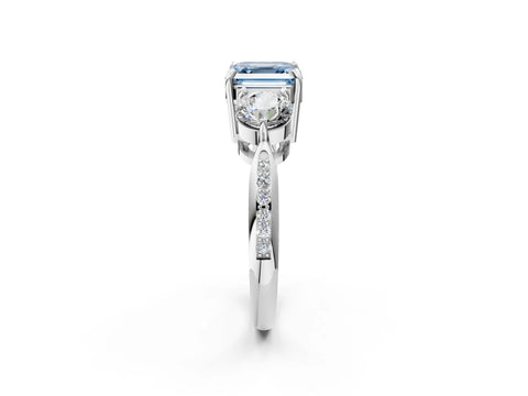 Platinum Three-Stone Fancy Blue Asscher Cut Diamond Channel Set Engagement Ring with Prong Setting_26