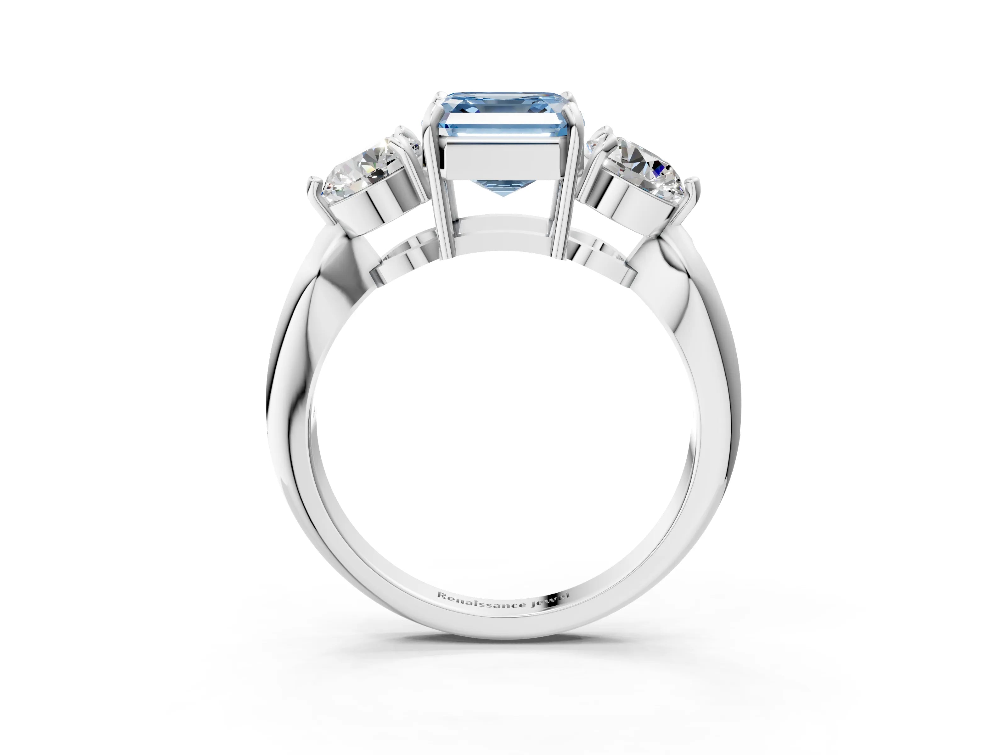 Platinum Three-Stone Fancy Blue Asscher Cut Diamond Channel Set Engagement Ring with Prong Setting_27