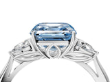 Platinum Three-Stone Fancy Blue Asscher Cut Diamond Ring with Pear  Side Stones in Four-Prong Setting_16