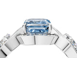 Platinum Three-Stone Fancy Blue Asscher Cut Diamond Wave Pave Band with Prong Setting_10