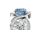 Platinum Three-Stone Fancy Blue Asscher Cut Diamond Wave Pave Band with Prong Setting_11