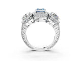 Platinum Three-Stone Fancy Blue Asscher Cut Halo Diamond Milgrain Band with Four-Prong Setting_9