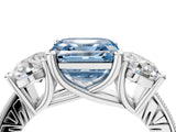 Platinum Three-Stone Fancy Blue Asscher  Diamond Milgrain Pave Band with Prong Setting 4