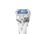 Platinum Three-Stone Fancy Blue Cushion  Brilliant Cut Solitaire Ring with Prong Setting on a Classic Band