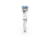 Platinum Three-Stone Fancy Blue Cushion Cut Cut Diamond Ring with Trillion Side Stones on a Split Shank Band_32