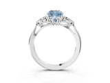 Platinum Three-Stone Fancy Blue Cushion Cut Diamond Ring with Pear  Side Stones in Four-Prong Setting_15