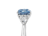 Platinum Three-Stone Fancy Blue Cushion Cut Diamond Ring with Pear  Side Stones in Four-Prong Setting_17