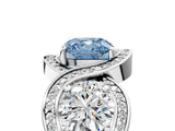 Platinum Three-Stone Fancy Blue Cushion Cut Diamond Wave Pave Band with Prong Setting_59