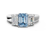 Platinum Three-Stone Fancy Blue Emerald Cut Cut Diamond Ring with Channel Set Band and Four-Prong Setting_18
