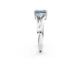 Platinum Three-Stone Fancy Blue Emerald Cut Cut Diamond Ring with Trillion Side Stones on a Split Shank Band_74