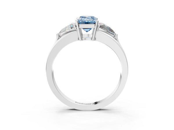 Platinum Emerald Cut Split Shank Three Stone Engagement Ring Setting for Fancy Blue Center