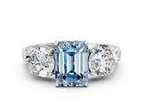 Platinum Three-Stone Fancy Blue Emerald Cut Cut Milgrain Band Prong Setting Ring_6