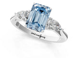 Platinum Three-Stone Fancy Blue Emerald Cut Diamond Ring with Pear  Side Stones in Four-Prong Setting_13