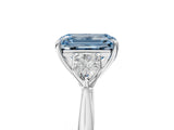 Platinum Three-Stone Fancy Blue Emerald Cut Diamond Ring with Pear  Side Stones in Four-Prong Setting_17