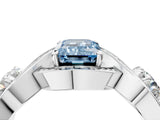 Platinum Three-Stone Fancy Blue Emerald Cut Diamond Wave Pave Band with Prong Setting_10
