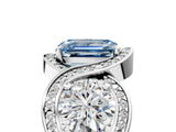 Platinum Three-Stone Fancy Blue Emerald Cut Diamond Wave Pave Band with Prong Setting_11