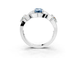Platinum Three-Stone Fancy Blue Emerald Cut Diamond Wave Pave Band with Prong Setting_9