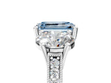 Platinum Three-Stone Fancy Blue Emerald  Diamond Milgrain Pave Band with Prong Setting 1