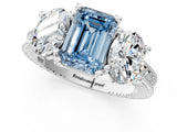 Platinum Three-Stone Fancy Blue Emerald  Diamond Milgrain Pave Band with Prong Setting 3