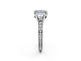 Platinum Three-Stone Fancy Blue Emerald  Diamond Milgrain Pave Band with Prong Setting 4