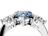 Platinum Three-Stone Fancy Blue Heart  Brilliant Cut Solitaire Ring with Prong Setting on a Classic Band