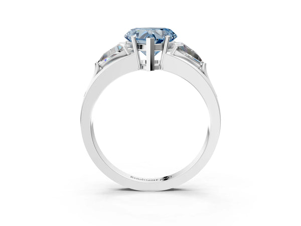 Platinum Heart-Shaped Split Shank Three Stone Engagement Ring Setting for Fancy Blue Center