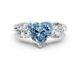 Platinum Three-Stone Fancy Blue Heart Cut Cut Milgrain Band Prong Setting Ring_54