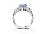 Platinum Three-Stone Fancy Blue Heart Cut Cut Milgrain Band Prong Setting Ring_57
