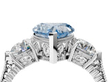 Platinum Three-Stone Fancy Blue Heart Cut Cut Milgrain Band Prong Setting Ring_58