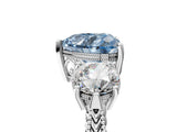 Platinum Three-Stone Fancy Blue Heart Cut Cut Milgrain Band Prong Setting Ring_59