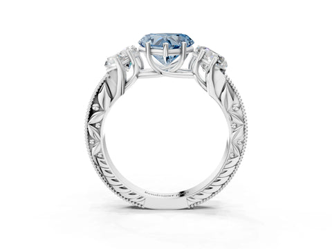 Platinum Three-Stone Fancy Blue Heart Cut Cut Milgrain Pavé Engagement Ring_21