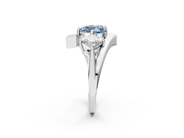 Platinum Three-Stone Fancy Blue Heart Cut Cut Tension Band Ring with Four-Prong Setting