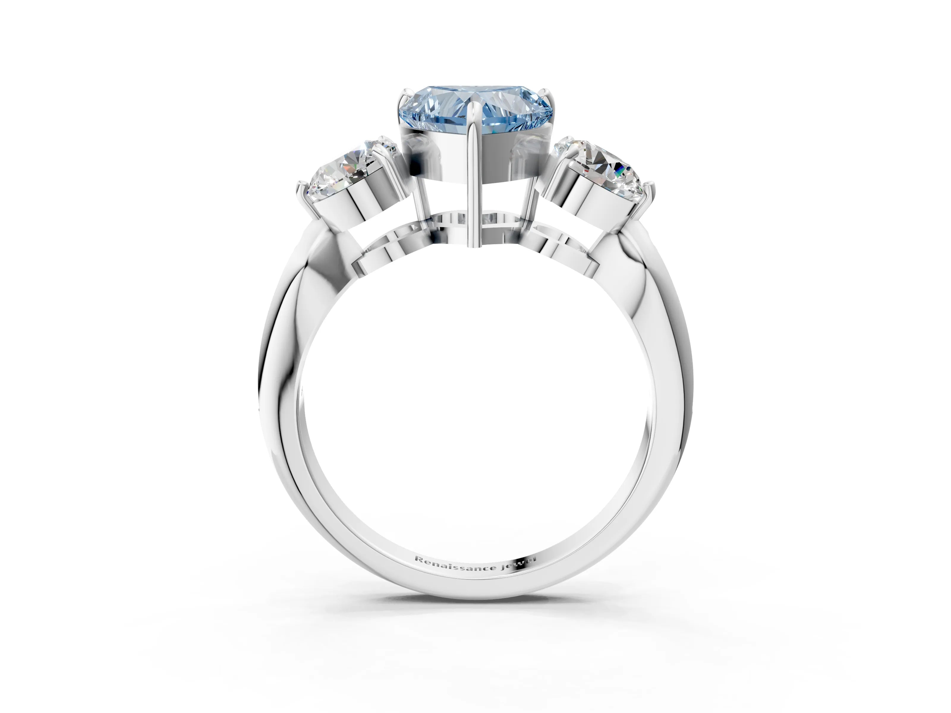 Platinum Three-Stone Fancy Blue Heart Cut Diamond Channel Set Engagement Ring with Prong Setting_21