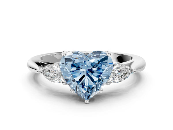 Platinum Heart-Shaped Engagement Ring Setting for Fancy Blue Center with Pear Side Stones
