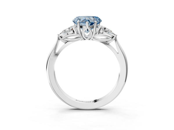 Platinum Heart-Shaped Engagement Ring Setting for Fancy Blue Center with Pear Side Stones
