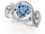 Platinum Three-Stone Fancy Blue Heart Cut Diamond Wave Pave Band with Prong Setting_37