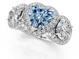 Platinum Three-Stone Fancy Blue Heart Cut Halo Diamond Milgrain Band with Four-Prong Setting_13