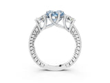 Platinum Three-Stone Fancy Blue Heart  Diamond Milgrain Pave Band with Prong Setting 4