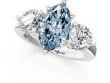 Platinum Three-Stone Fancy Blue Marquise  Brilliant Cut Solitaire Ring with Prong Setting on a Classic Band 1