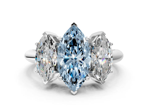 Platinum Three-Stone Fancy Blue Marquise Cut Cut Diamond Engagement Ring with Prong Setting on a White Gold Band_72